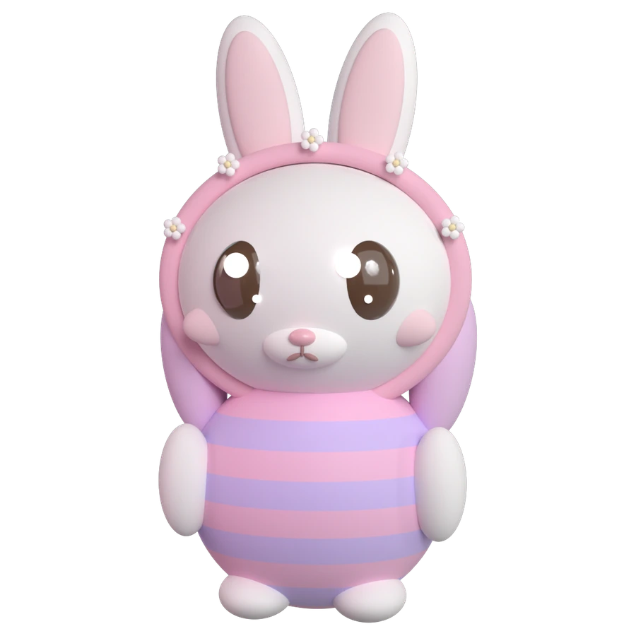 Hopper, the Beehop mascot — a 3D bunny in a bee-striped costume and flowered bonnet.